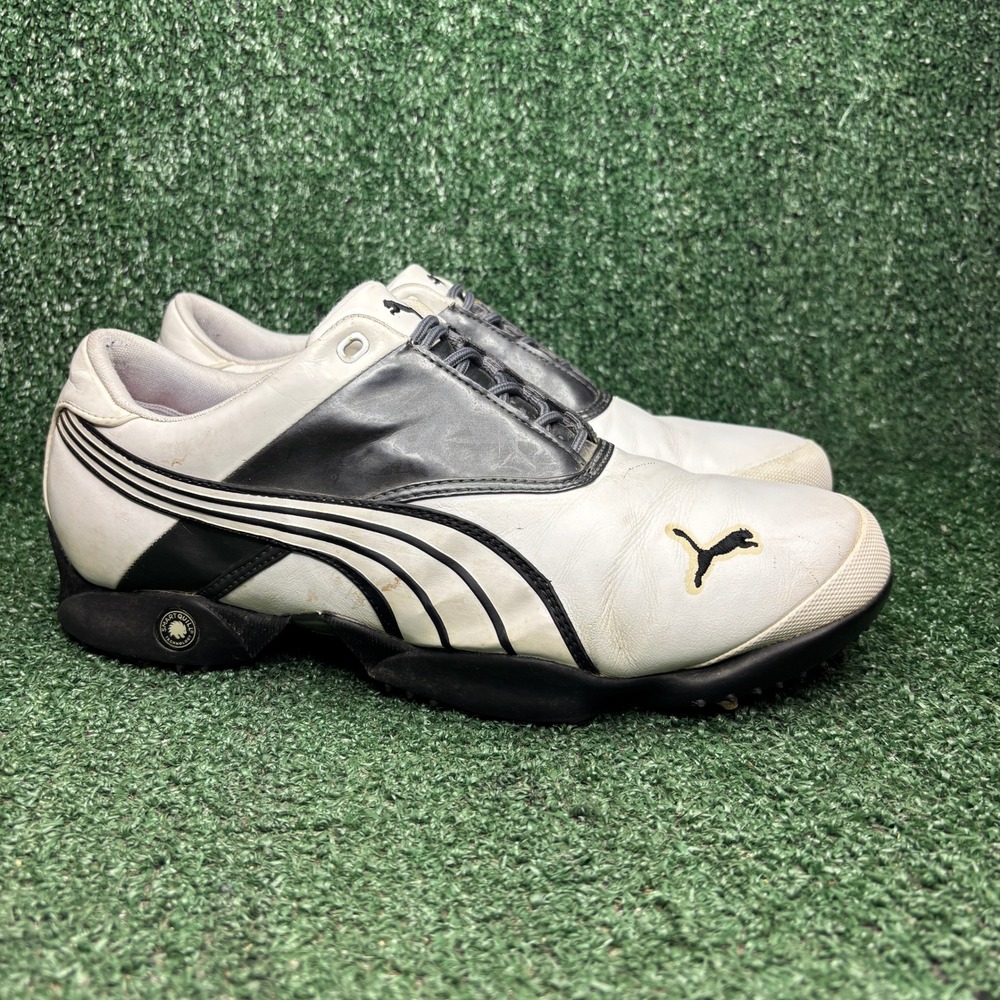 Puma SmartQuill ArchTec Leather Cleated Athletic Golf Shoes White Black Mens 10